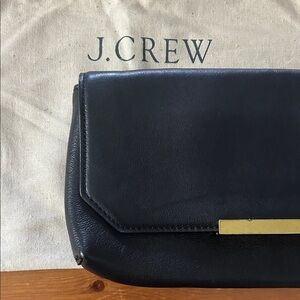 J. Crew Black Leather Clutch with Gold Detail
